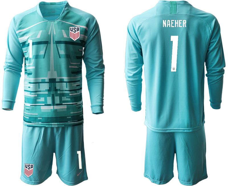 Men 2020-2021 Season National team United States goalkeeper Long sleeve blue #1 Soccer Jersey